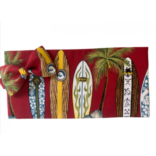 Vintage Hawaiian Surf Boards Cummerbund and Bow Tie Set (Red Background)